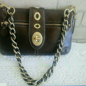 Coach Lily Brown Chain Leather Braid Shoulder Bag